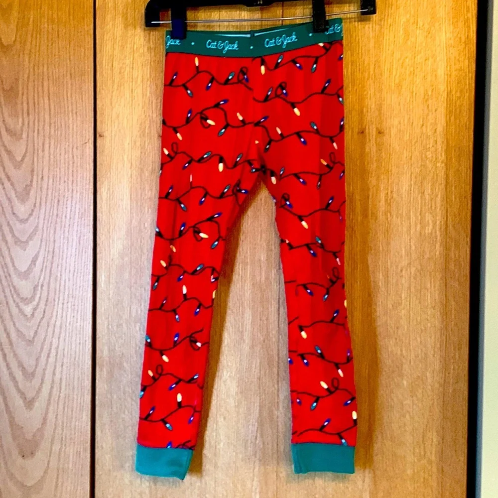 Cat and Jack Cat & Jack RED Christmas lights holiday PJ pants pajama bottoms EUC